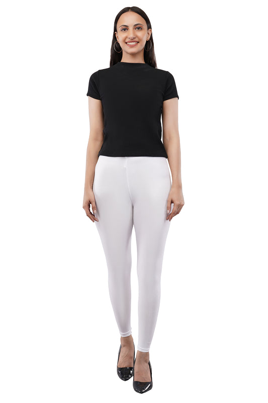 White Ankle Length Leggings for Women