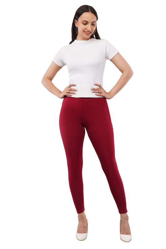 Maroon Ankle Length Leggings for Women