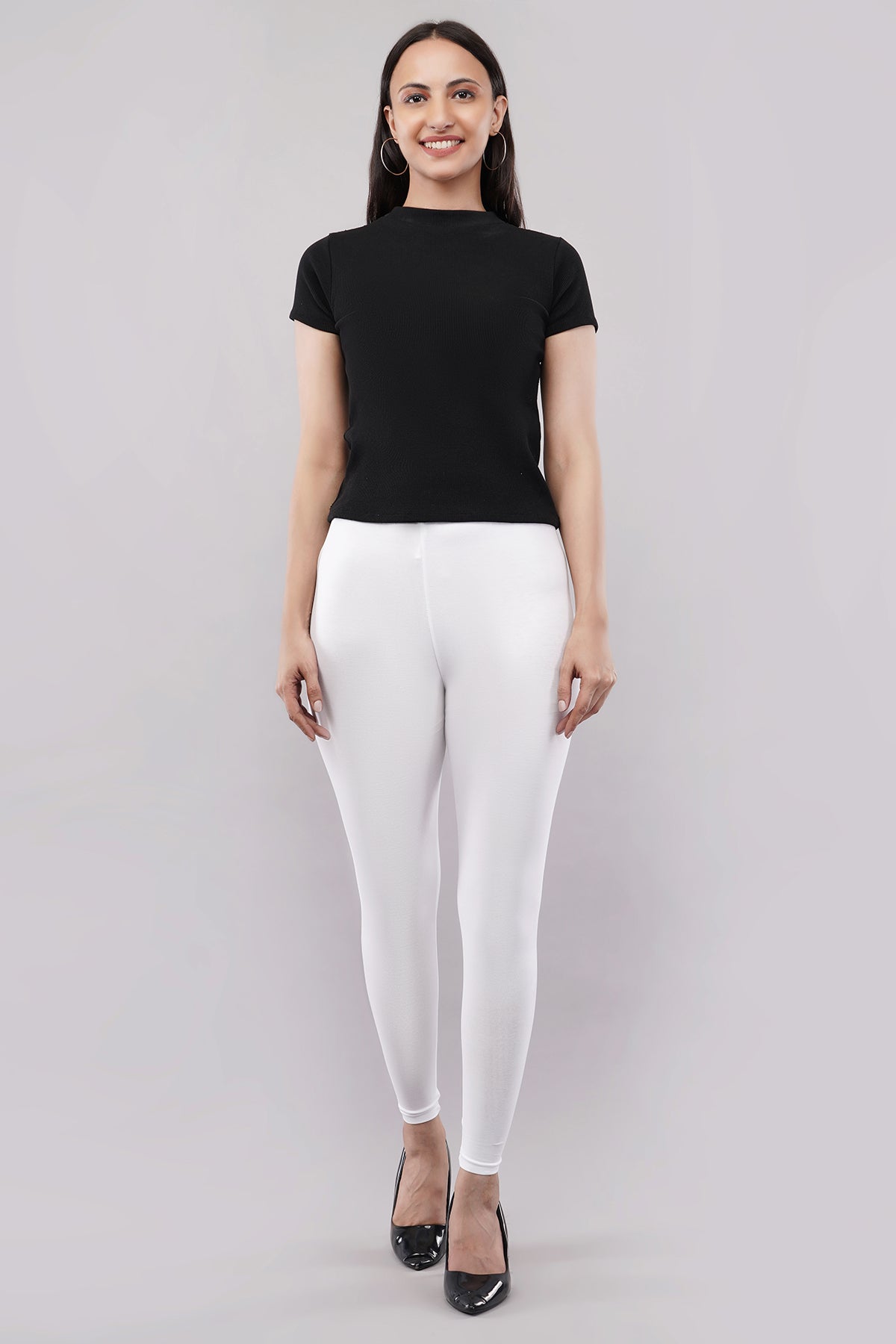 White Ankle Length Leggings for Women