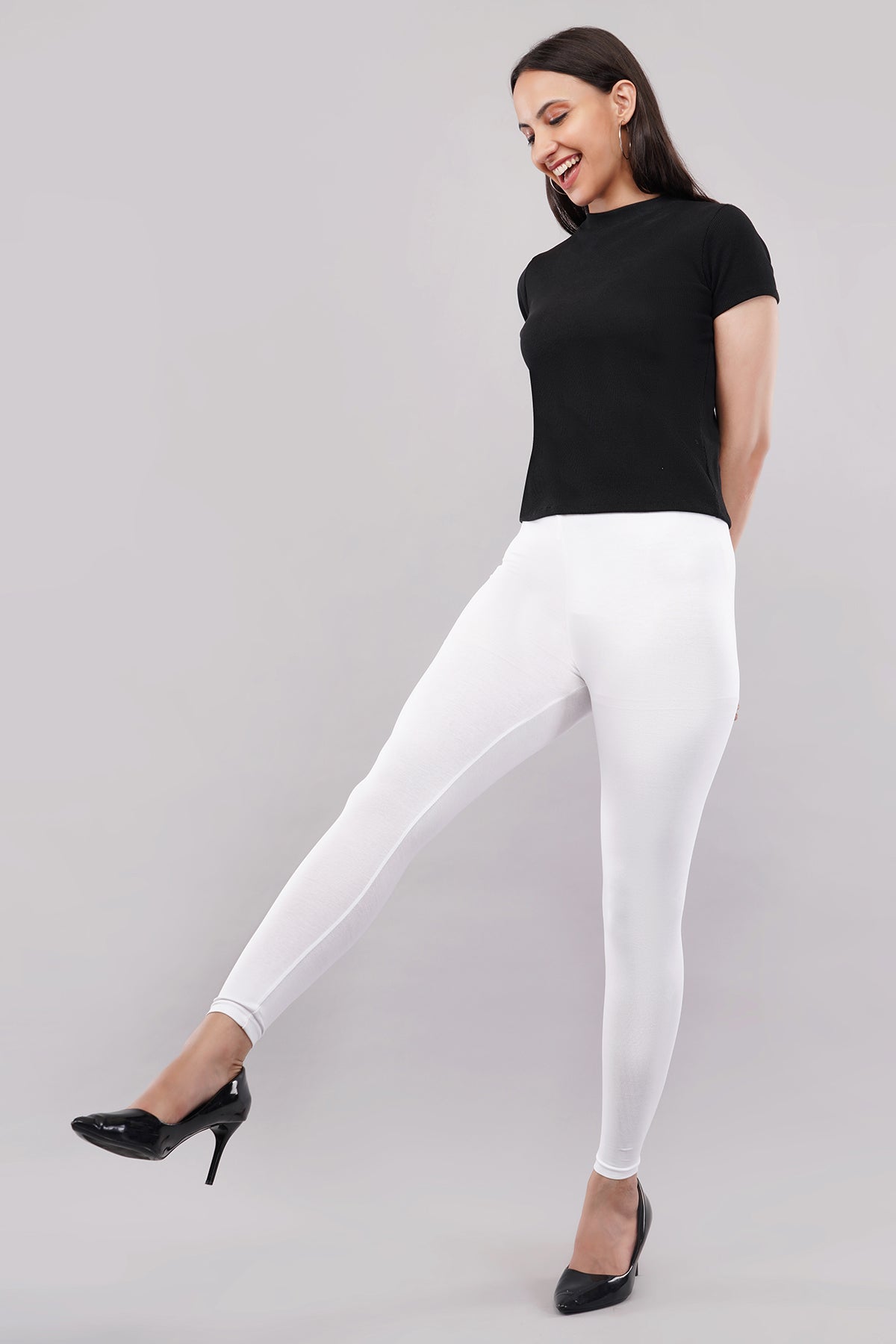 White Ankle Length Leggings for Women