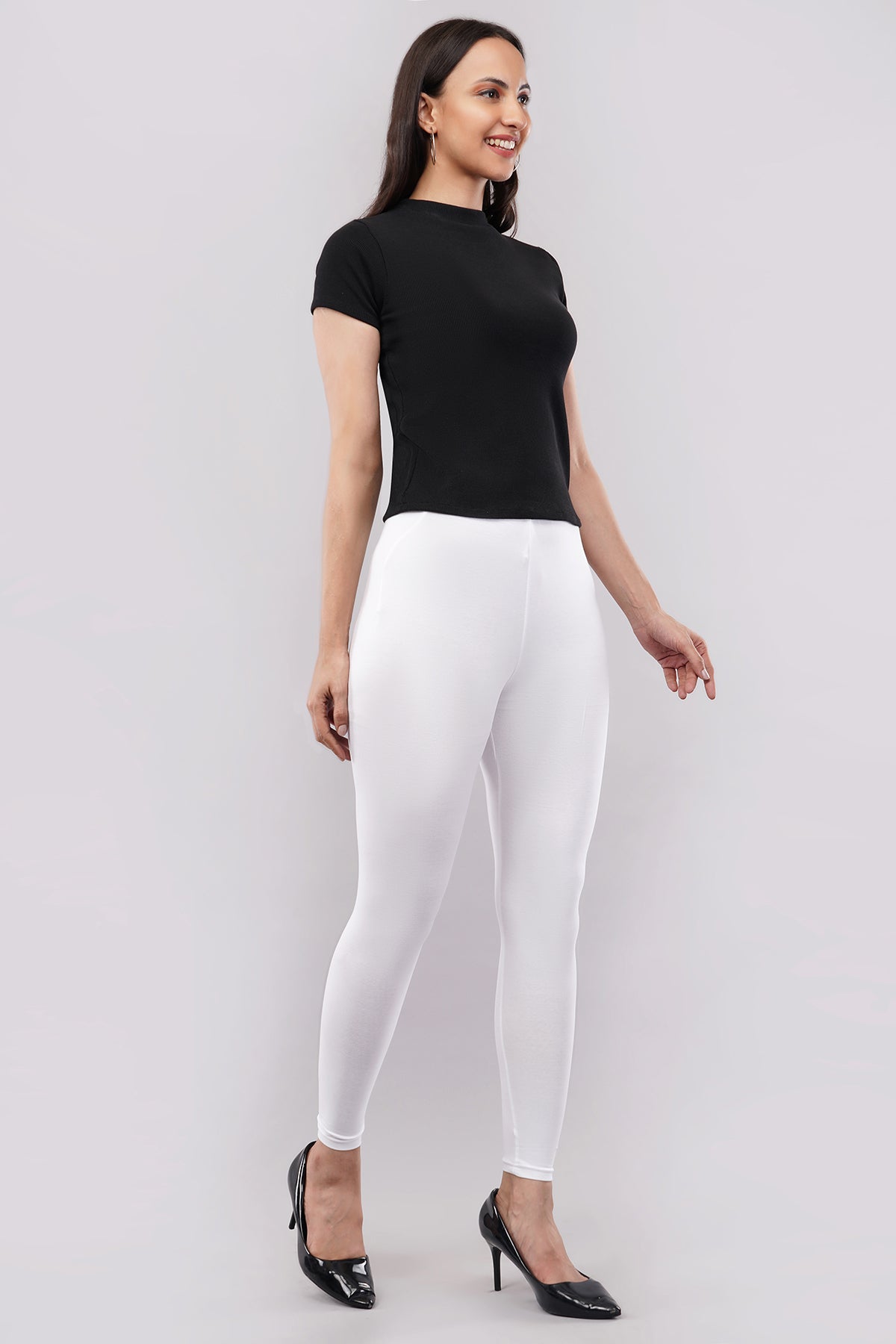 White Ankle Length Leggings for Women