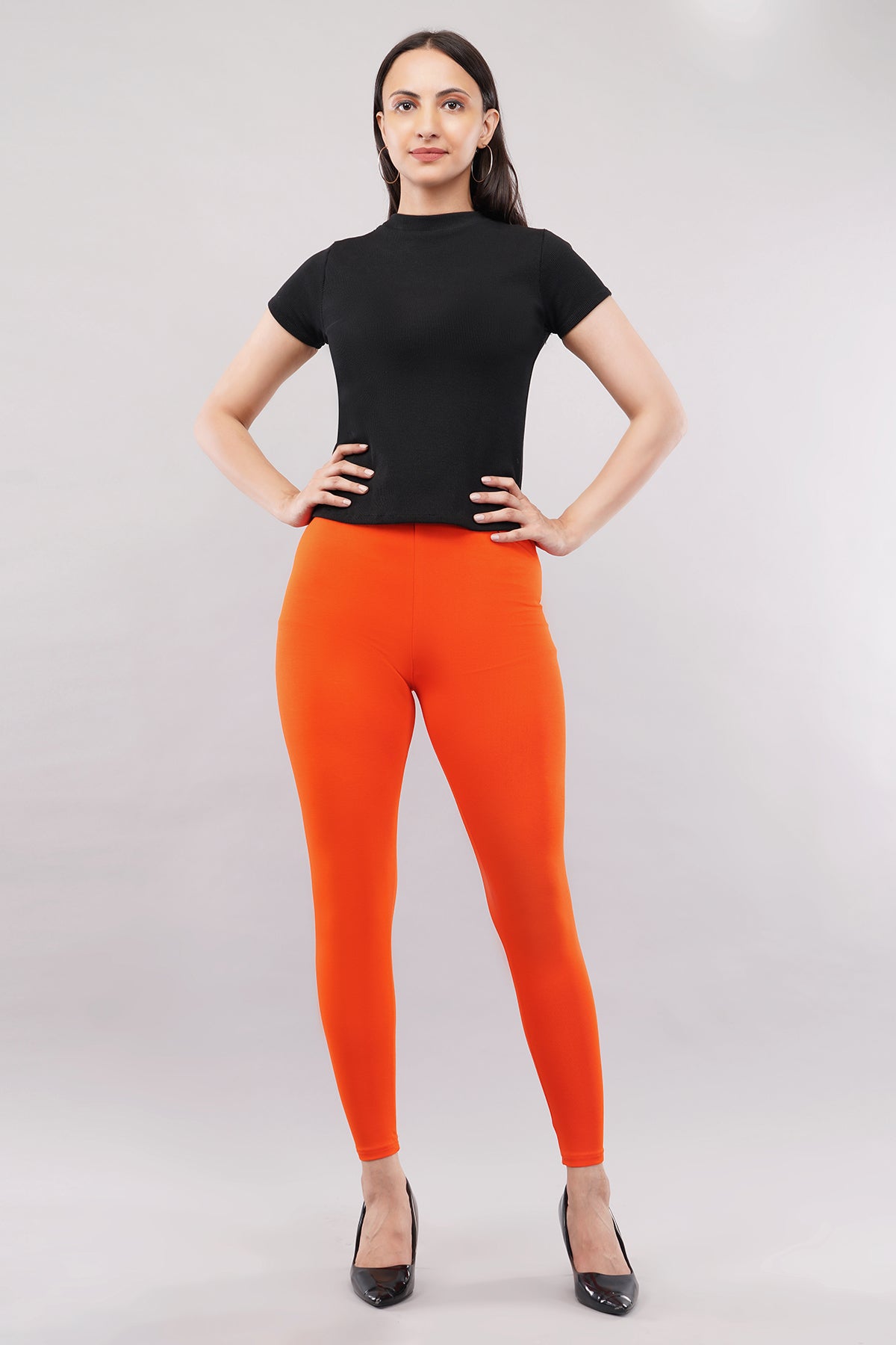 Tango Orange Ankle Length Leggings for Women