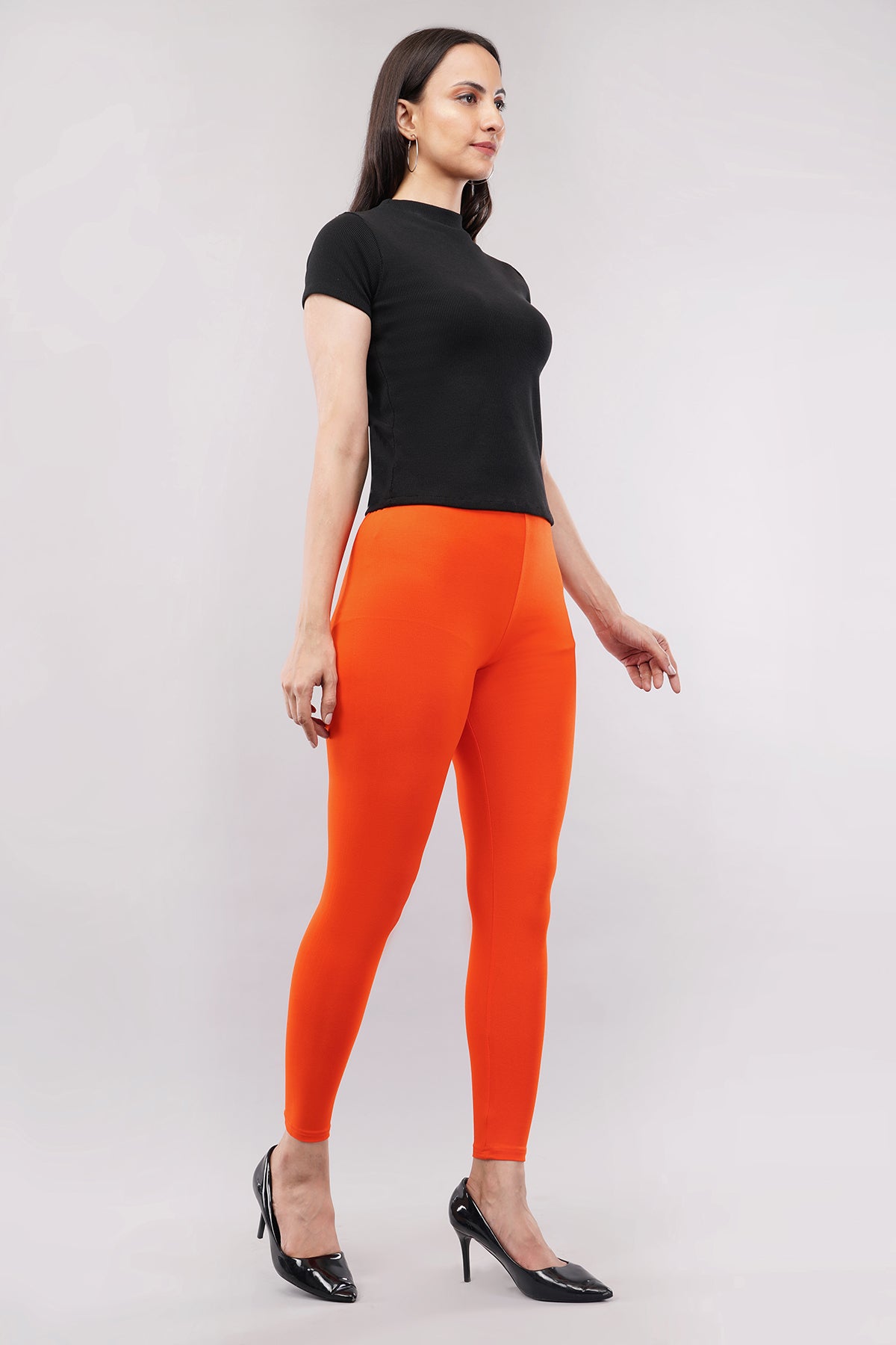 Tango Orange Ankle Length Leggings for Women