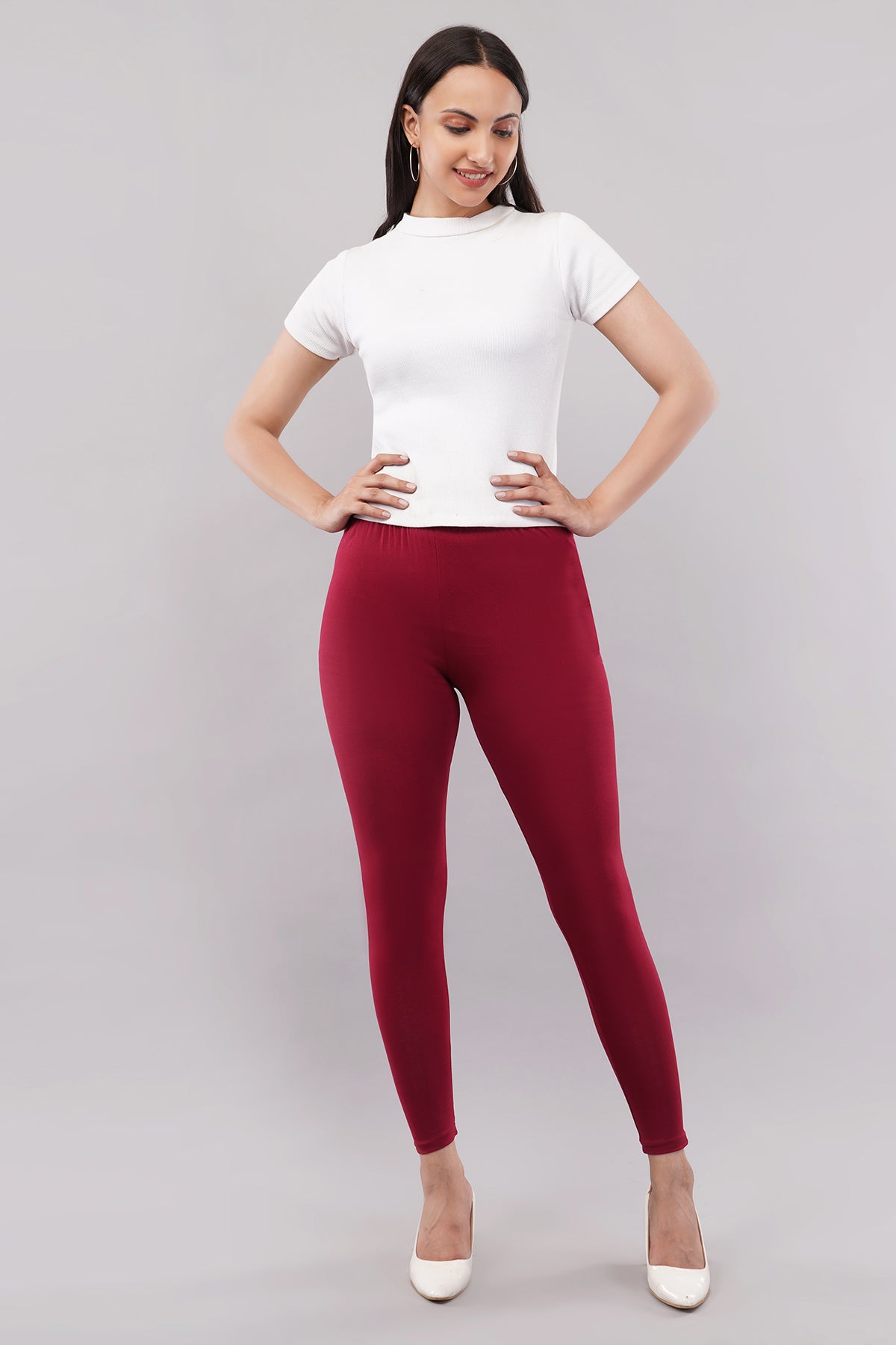 Maroon Ankle Length Leggings for Women