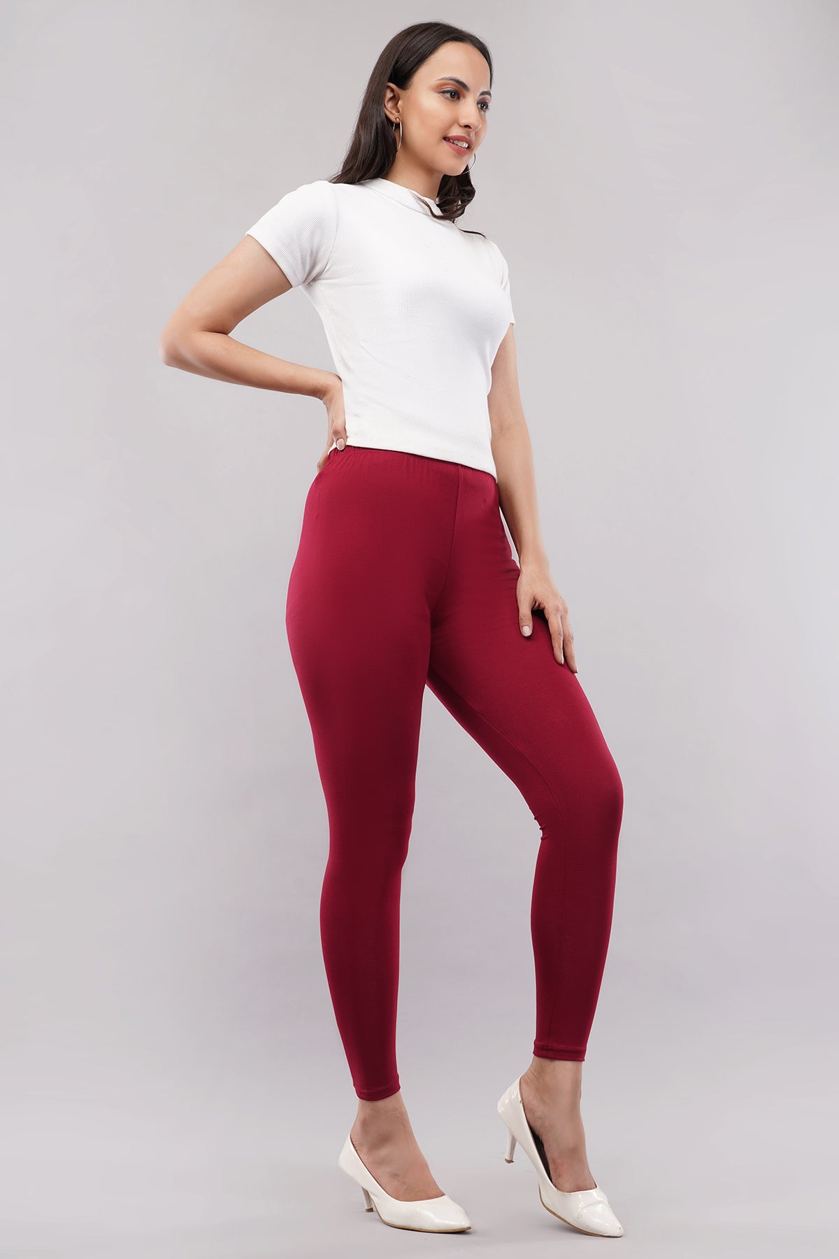 Maroon Ankle Length Leggings for Women