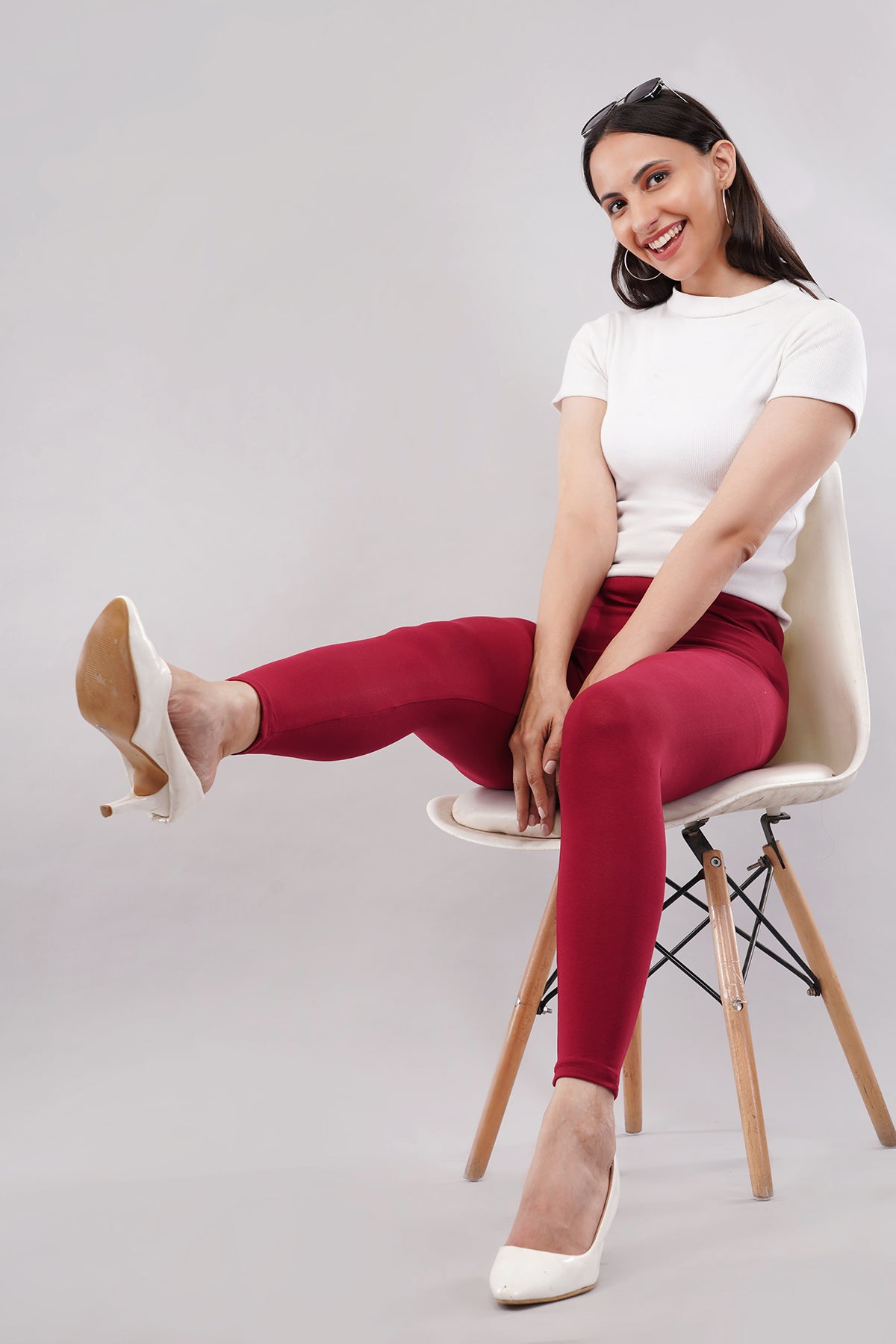 Maroon Ankle Length Leggings for Women