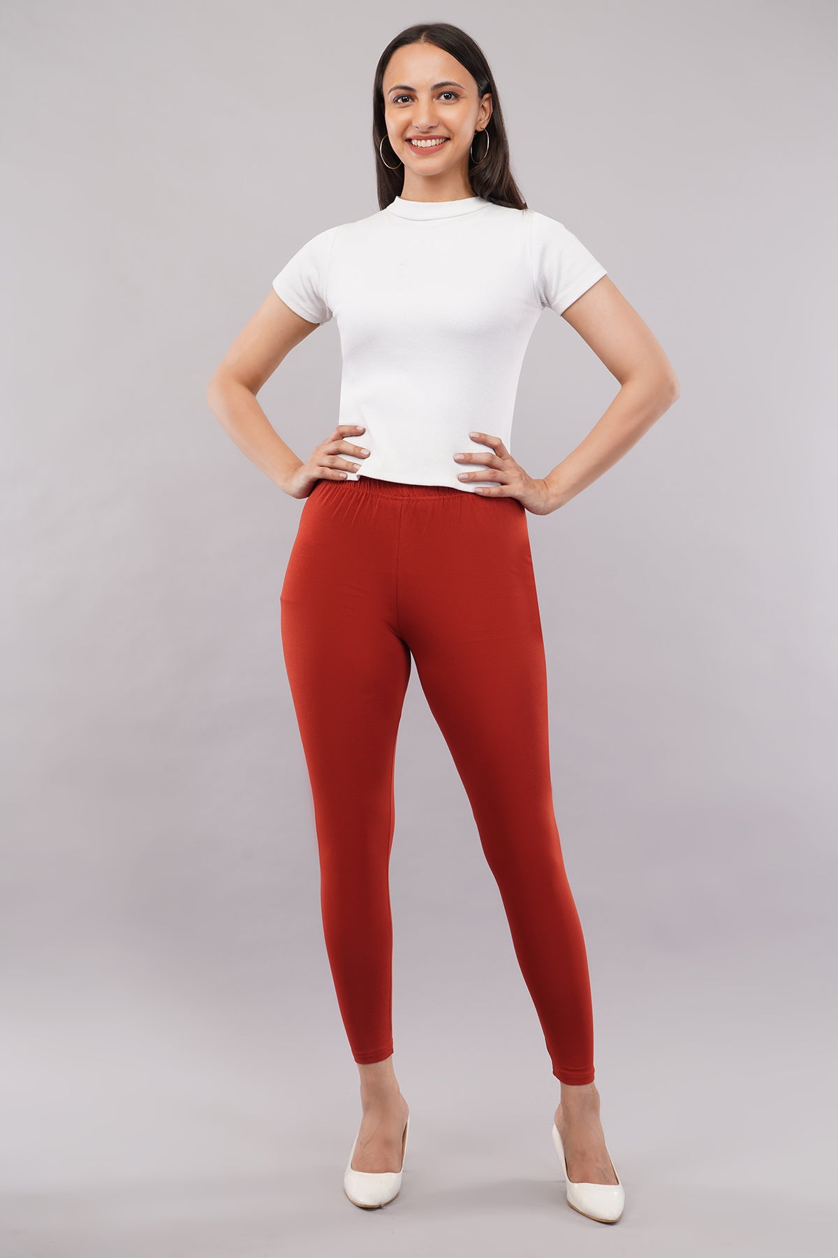 Rust Maroon Ankle Length Leggings for Women