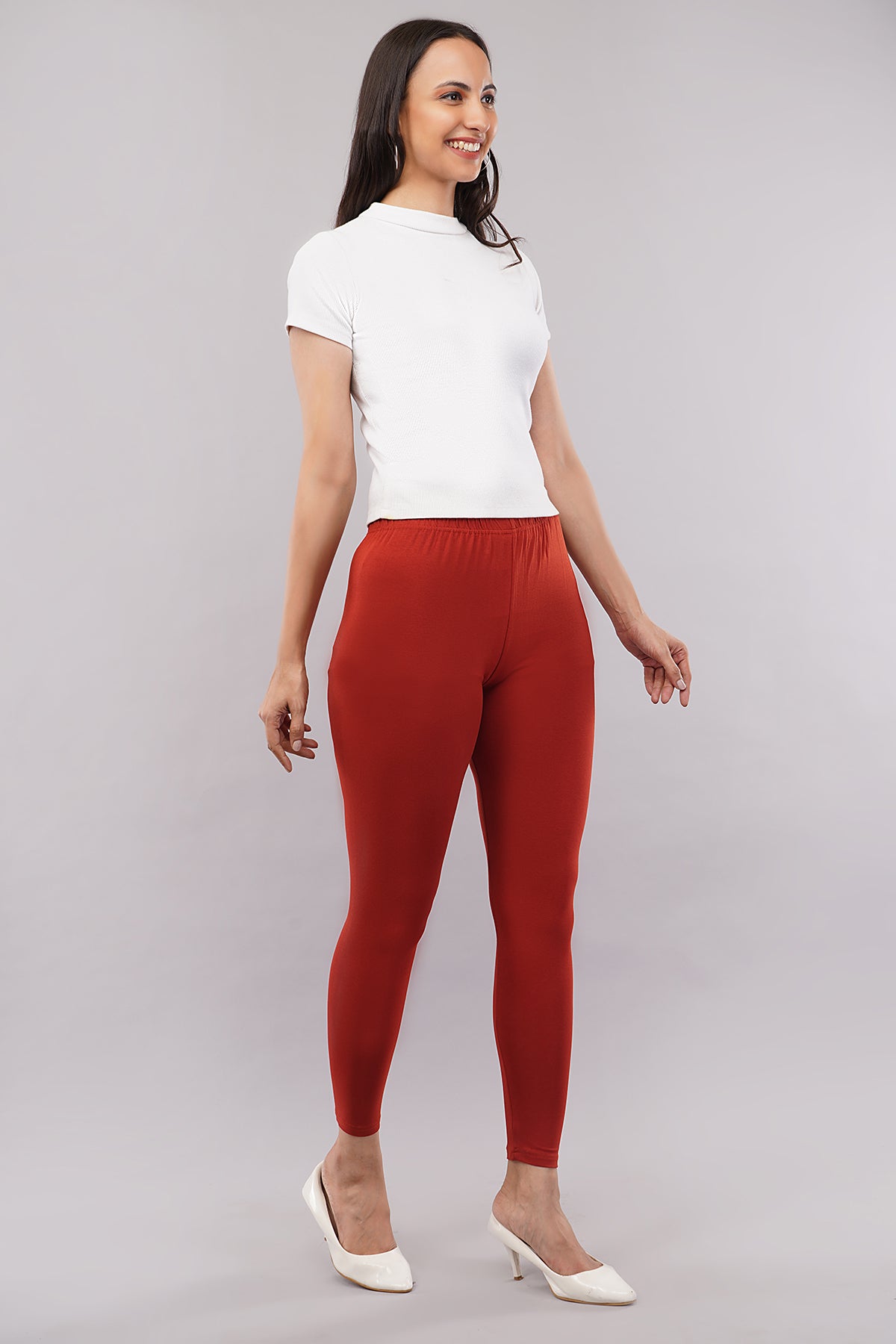 Rust Maroon Ankle Length Leggings for Women