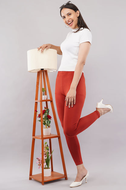 Rust Maroon Ankle Length Leggings for Women